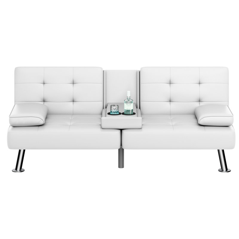 Canapé convertible Abbigale, Simili cuir blanc