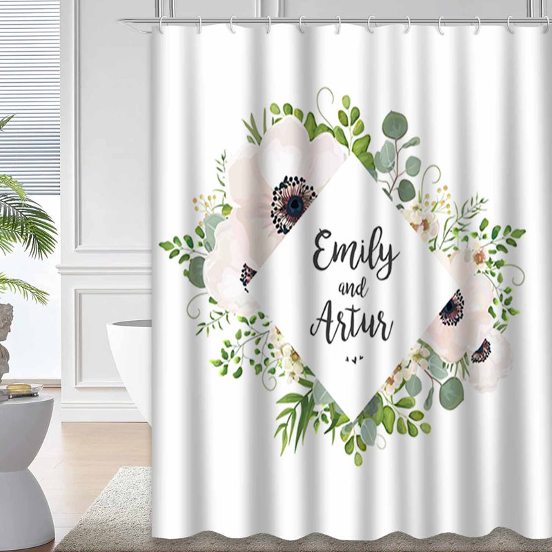Rideau de douche floral à 12 crochets Floral Eucalyptus, L 72 po x l 78 po