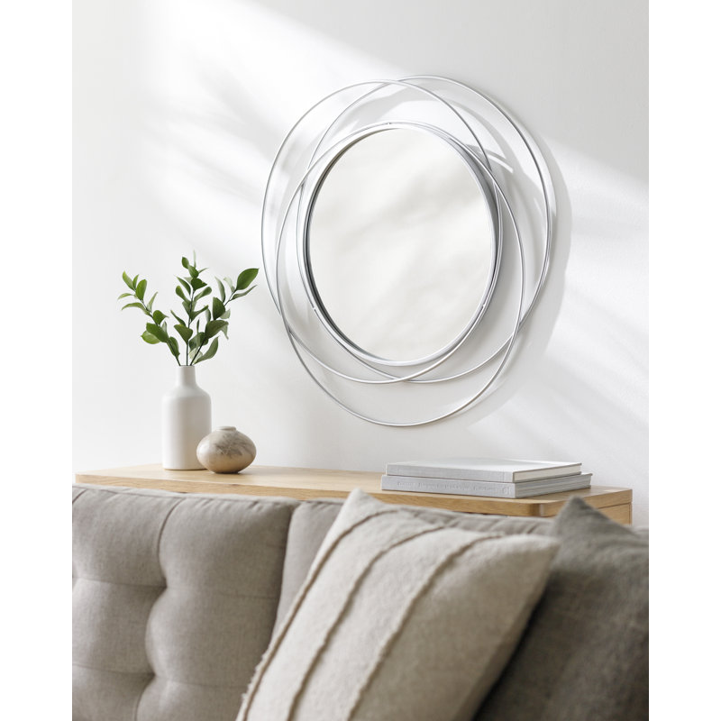 Wemple Iron Round Mirror, Silver, 24" x 24"