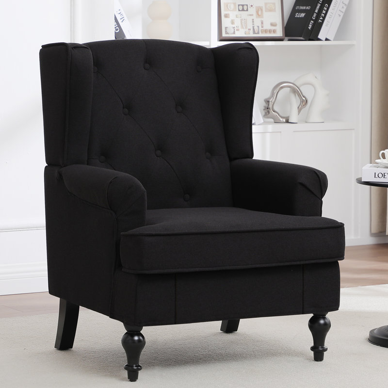 Upholsterd Wingback Armchair, Black Linen Blend