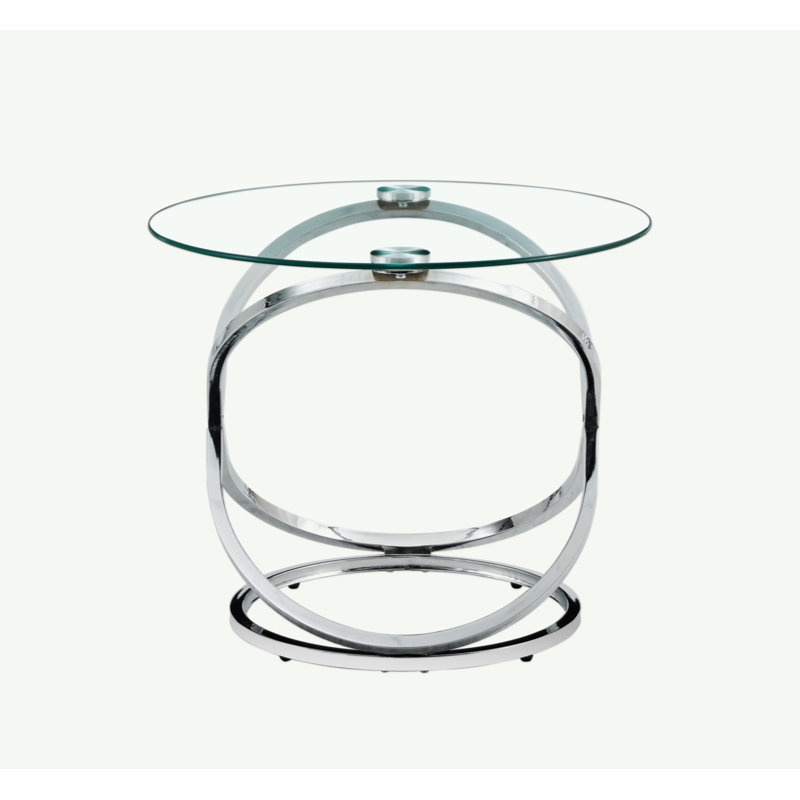 Table basse ronde en verre., Argent argent