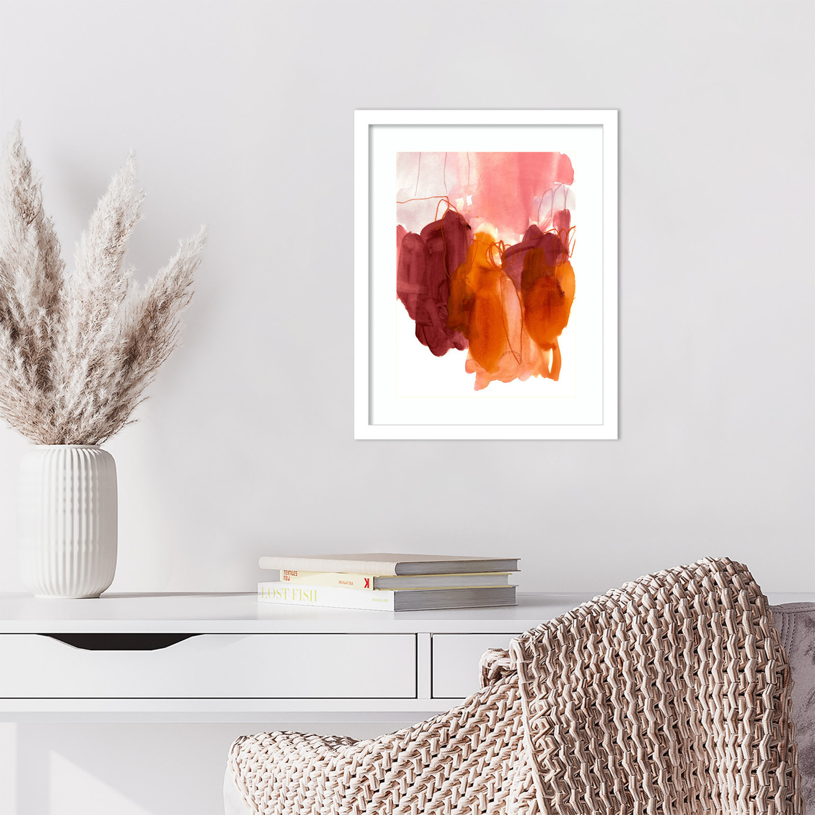 Orelia "Abstract Painting X" Print, White, 17" H x 14" W
