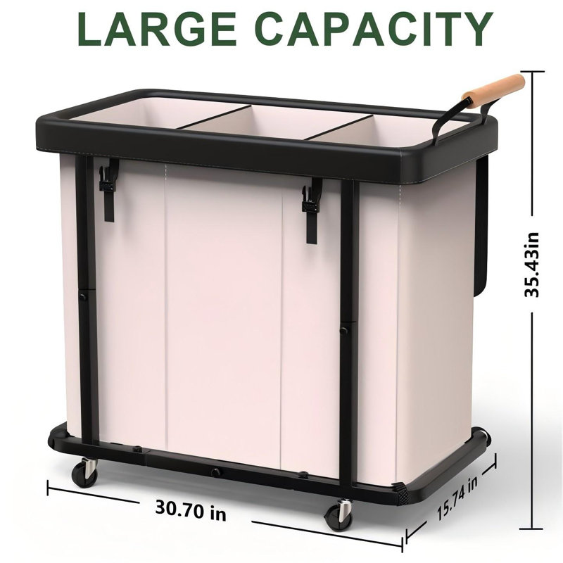 230L (60 Gal) Extra Large Fashion Laundry Sorter 3 Section With Lid, Rolling Laundry Basket Hamper With Handle, White