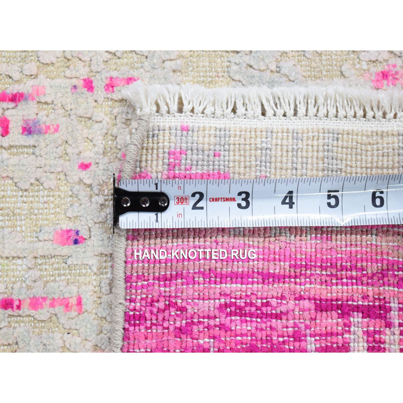 Tapis oriental 2 pi x 3 pi 2 po ivoire et rose, motif en soie avec laine texturée, moderne, noué à la main 8D98E35713C94729A9CECA2D6C9E3923