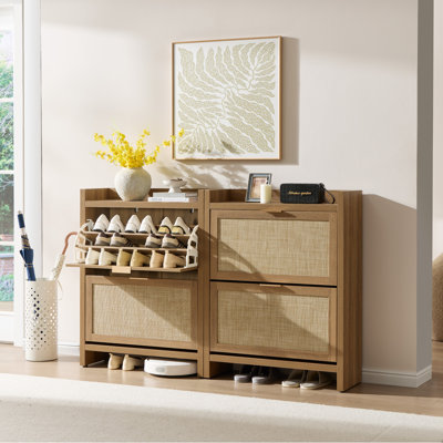 33'' Bohemian Rattan Large Capacity Shoe Storage Cabinet, 5-Tier Shelves