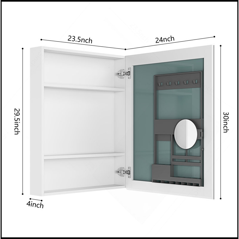 Modern 24'' W X 30'' H Bathroom Mirror Medicine Cabinet - Wooden Door Medicine Cabinets For Bathroom, Wall Mounted Recessed Or Surface, Bathroom Mirror With Storage, Right Opening Door