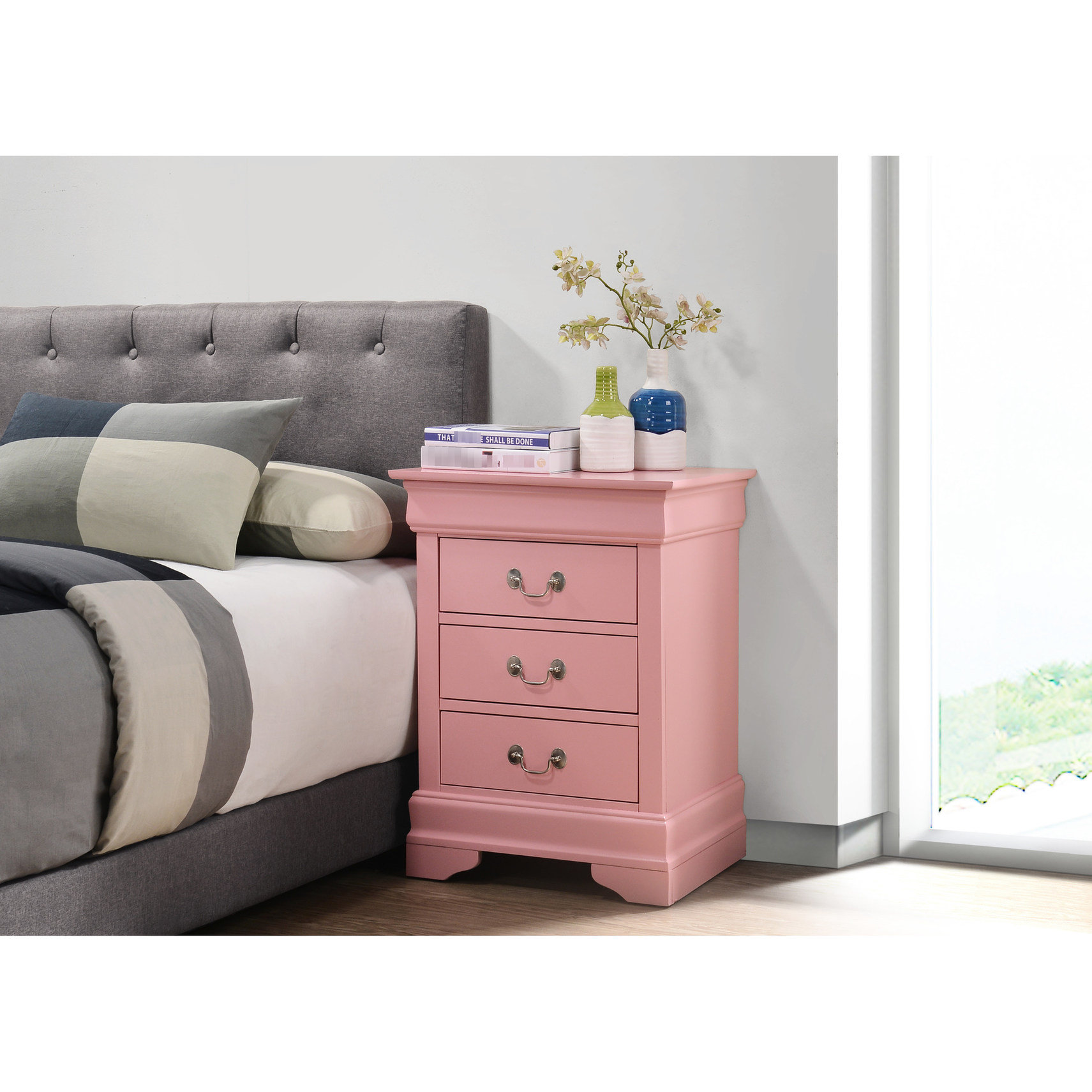 Red Barrel Studio Charming Pink Nightstand With Spacious Drawer ...