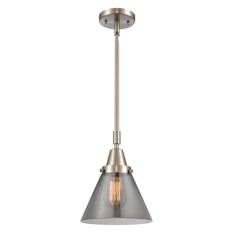 Luminaire suspendu conique 1 lumière Ashwath, H 44,12 po x l 8 po x P 8 po, Plaqué couleur fumée, Nickel satiné brossé
