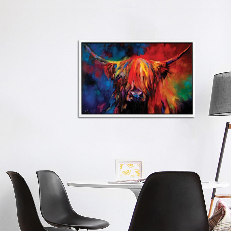 Highland Cow 1 Piece Wall Art on Canvas, 101.6 cm H x 66.04 cm W, White Framed