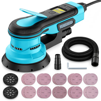 Ponceuse orbitale aléatoire, moteur sans balais de 350 W, 10 000 tr/min, 6 vitesses variables, trousse de 20 feuilles de papier abrasif