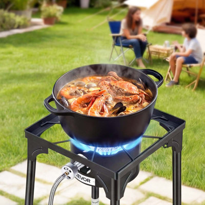 Single Burner Outdoor Propane Gas Stove, 100,000 BTU Propane LPG Gas Camping Stove, Heavy Duty Carbon Steel Outdoor Cooker, with Tall Stand & PSI Regulator, for BBQ Camp Home Patio RV Cooking