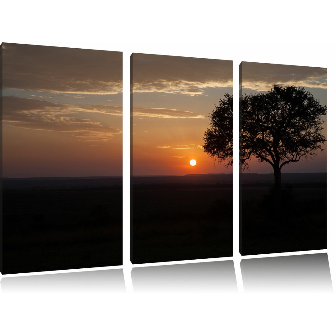 3-tlg. Leinwandbilder-Set „Sonnenaufgang über der Savanne“, Fotodruck