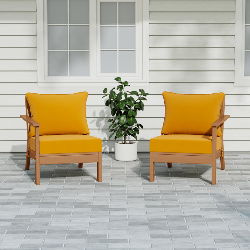 Ensemble de sièges profonds avec coussins, Teak, Yellow