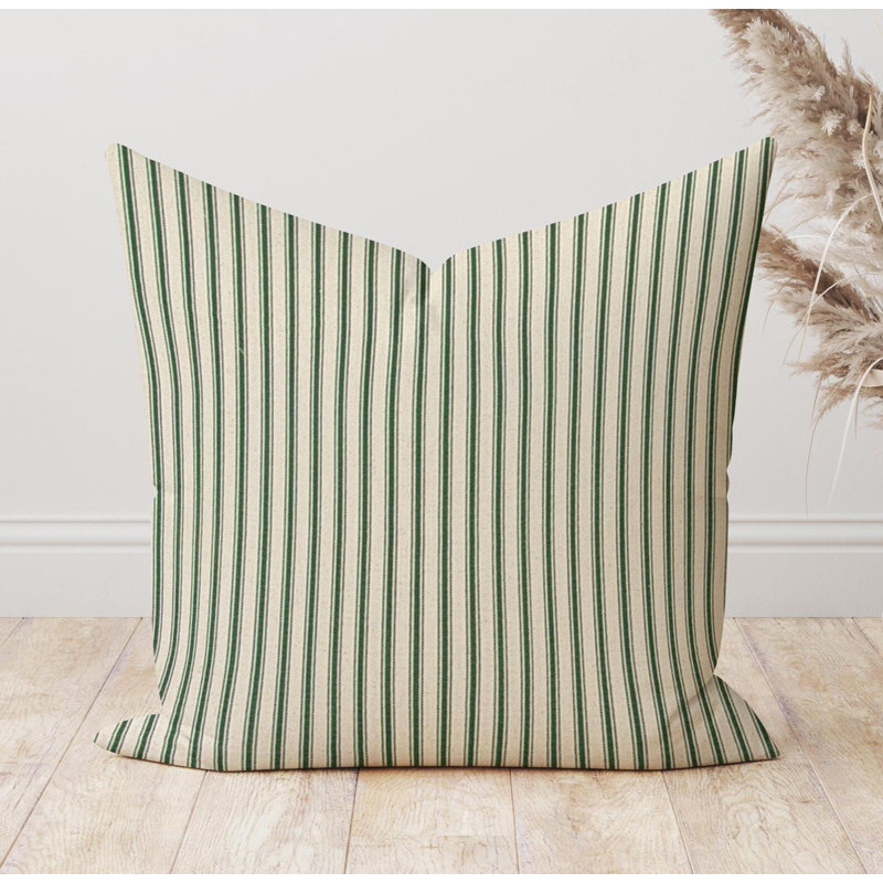 Housse de coussin Pin Stripe, Carré 21 po, Vert / Beige