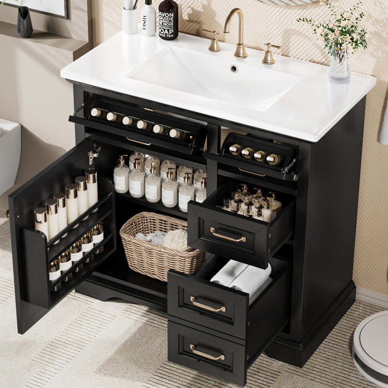 Meuble-lavabo 36 po avec lavabo en céramique, Noir