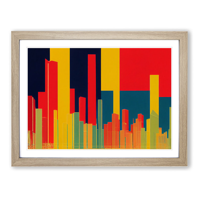XH1022-6795X Passionate Abstract City Skyline - Single Picture Frame Print, 25cm H x 34cm W x 2cm D, Oak