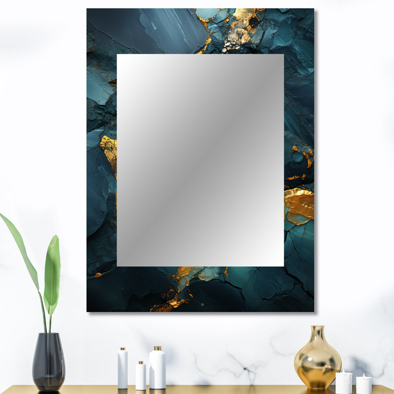 Gold and Green Abstract marble Aura VI - Marble Wall Mirror, Modern Decorative Mirror, Printed Metal Art, 40" x 30"