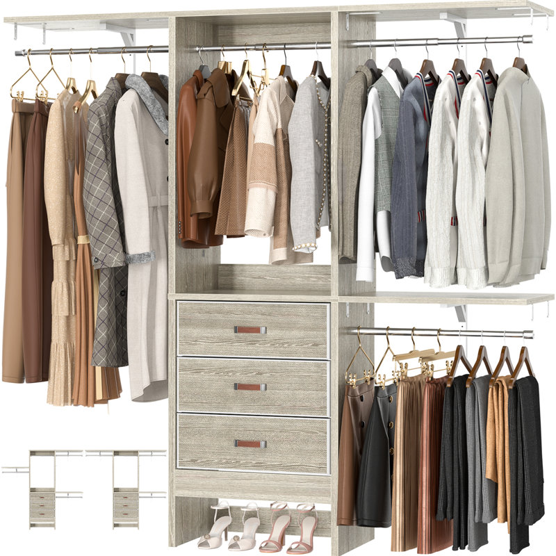Nakada 19'' - 59" W Small Closet System with Drawers, Wood