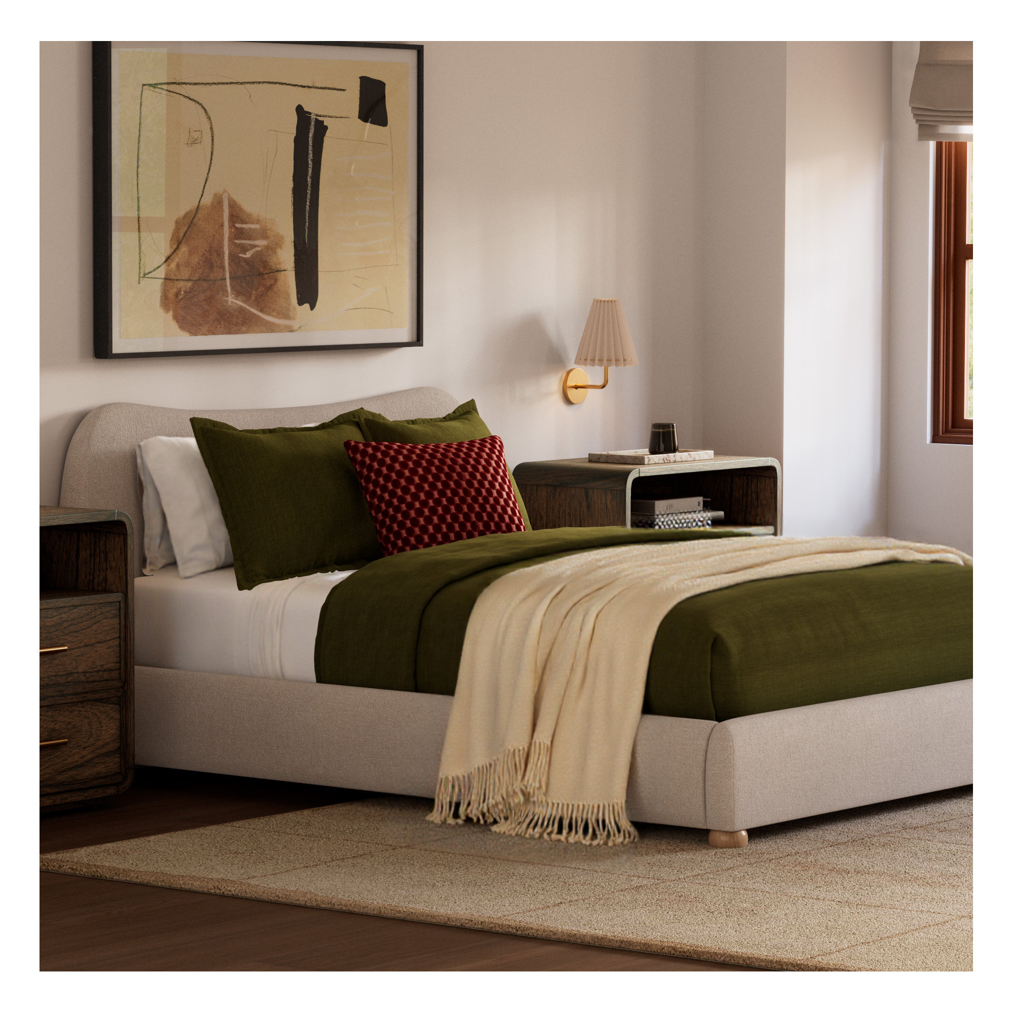 Nena 100% Linen Percale Duvet Cover Set, King Duvet Cover + 2 King Shams, Olive Green