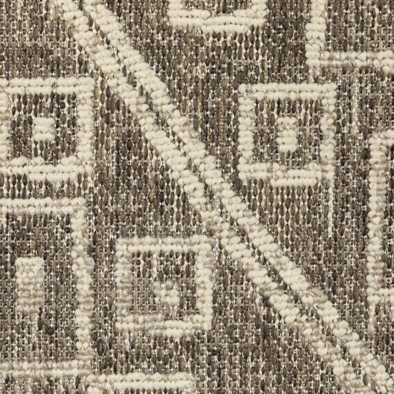 Tavraj Modern Diamond Medallion Brown / Beige Indoor/Outdoor Rug, Rectangle 6'7" x 9'2"