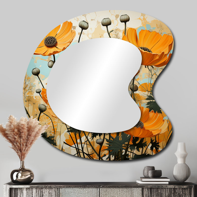 Miroir mural jaune asymétrique traditionnel jaune, 33 po x 33 po
