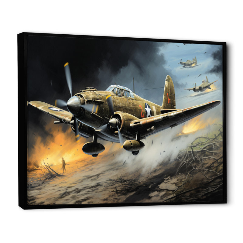 Vieille avion militaire pendant la Seconde Guerre mondiale - Art militaire sur toile, H 34 po x l 44 po x P 1,5 po