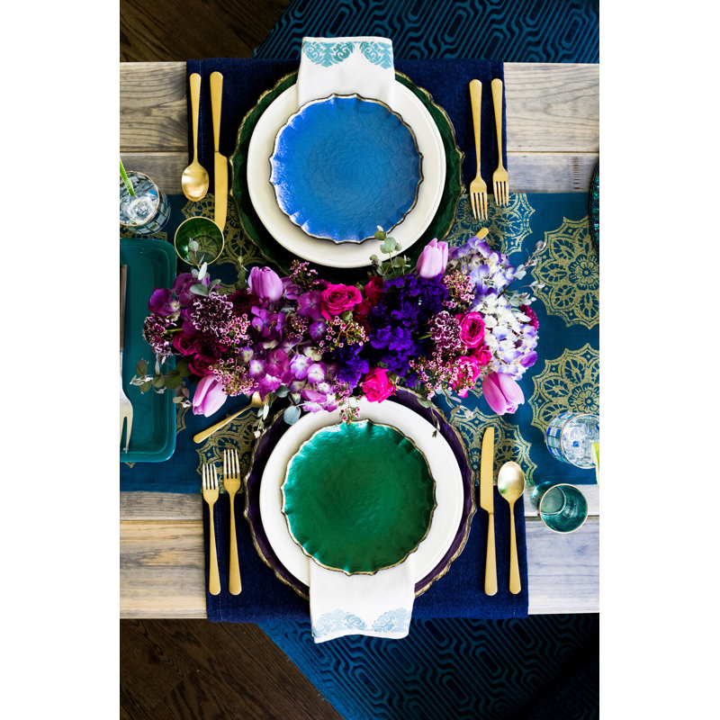 Baroque Glass Salad/Dessert Plate, Aqua