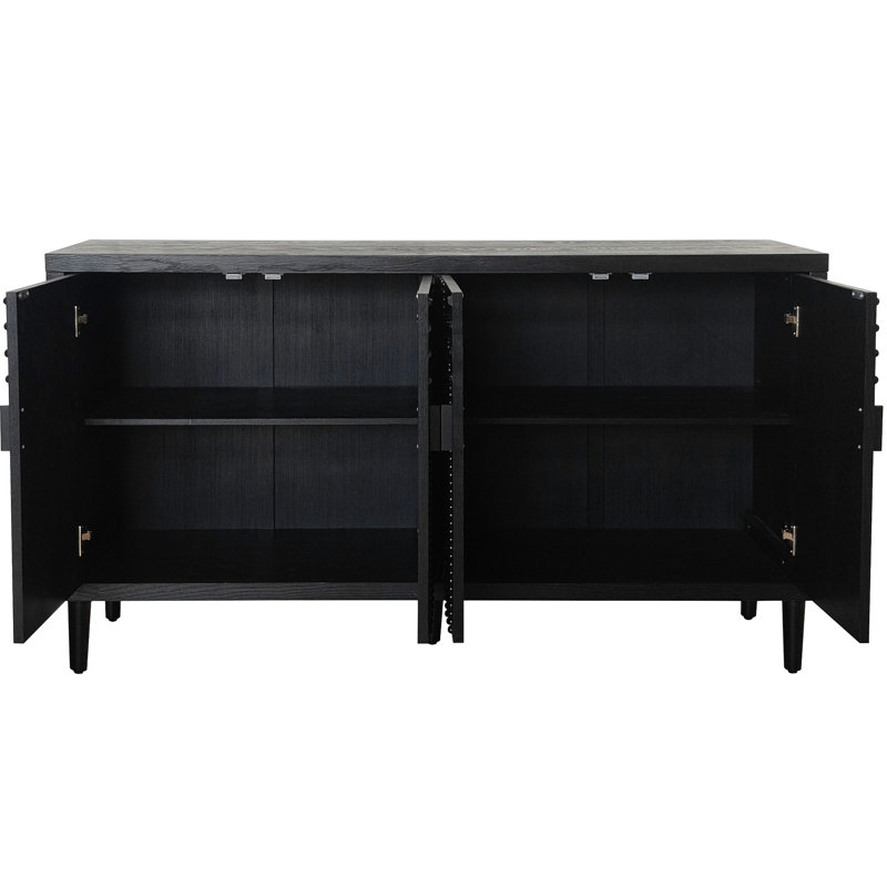 Buffet en bois avec accent noir pour armoire de chambre à coucher 4 portes Cuisine, chambre à coucher, bureau