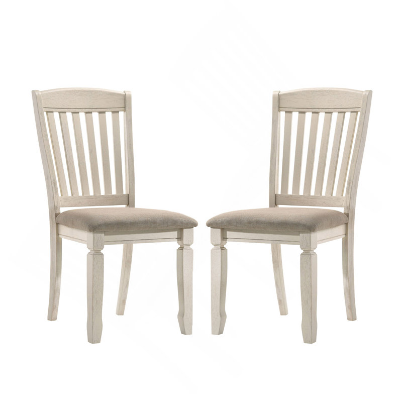 Ensemble de 2 chaises de salle à manger avec dossier à lattes, tissu brun clair et finition crème