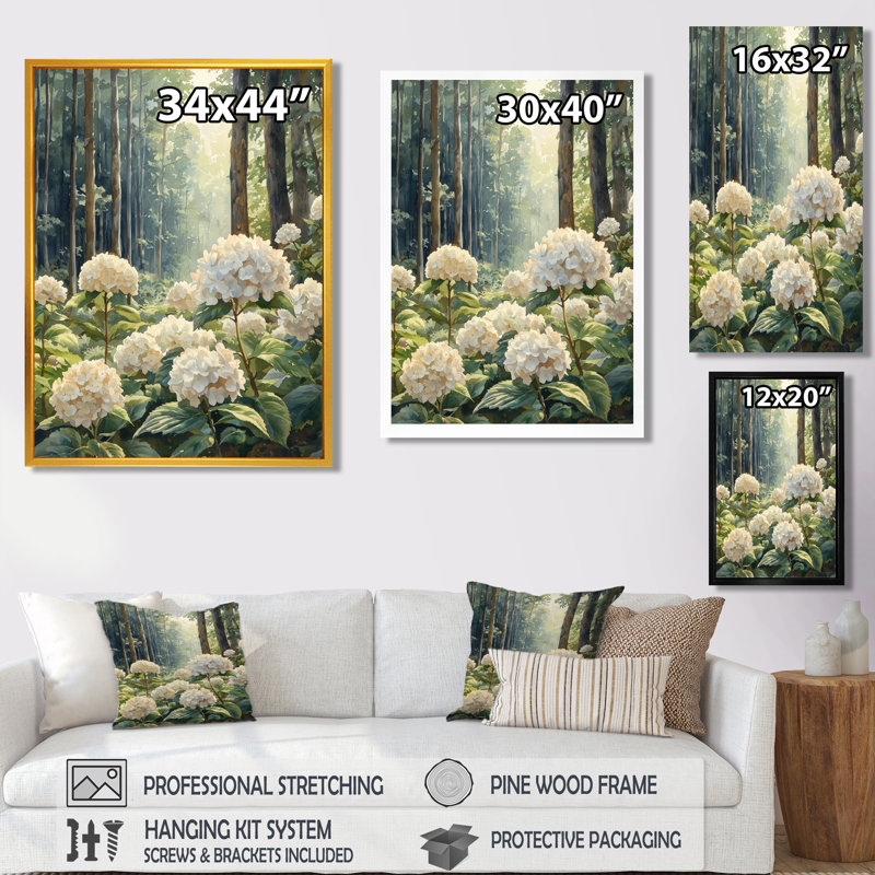 Cropsey - Hydrangea, impression sur toile, Argent argent, H 40 po x l 30 po, Reproduction avec cadre flottant