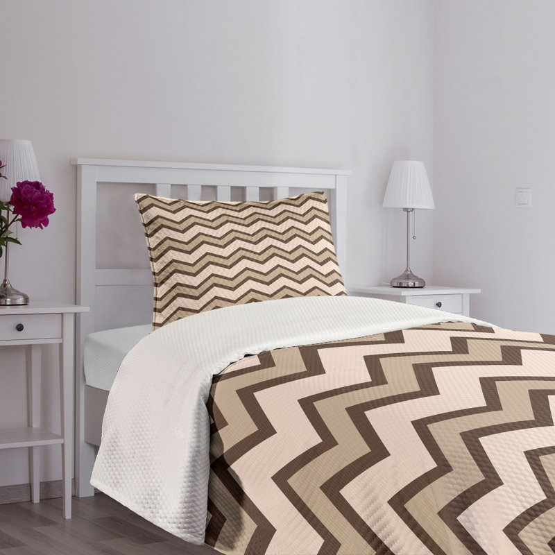 Tan Chevron Zigzag Twin Bedspread Set with Pillow Shams