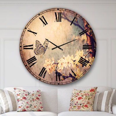 Horloge murale rétro papillon et cerisier rétro