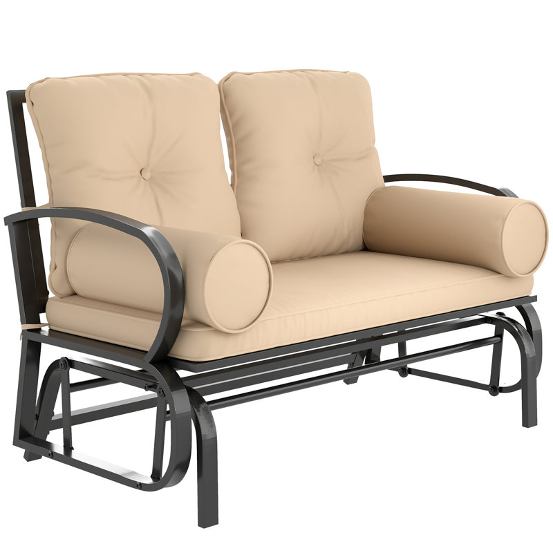 Banc d'extérieur en métal avec coussins, Kaki