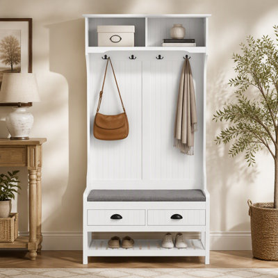 3-In-1 Hall Tree, Entryway Bench With Coat Rack, Mudroom Bench With Shoe Rack, 2 Storage Drawers, 4 Hooks And Padded Seat Cushions  Hallway,