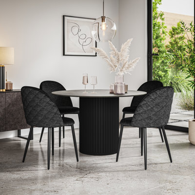 Arlo White Marble Table Top W Oak Legs + Raye Velvet Dining Chair Mustard Set Of 4 