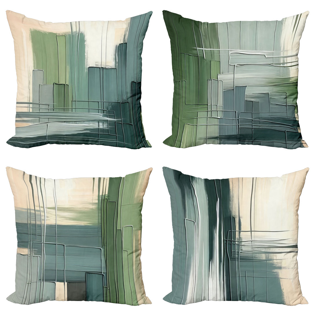 Ambesonne Throw Pillow Cover 4-Pack Contemporary Surreal Forms Peach Grey Teal and Green (Set of 4) Ambesonne