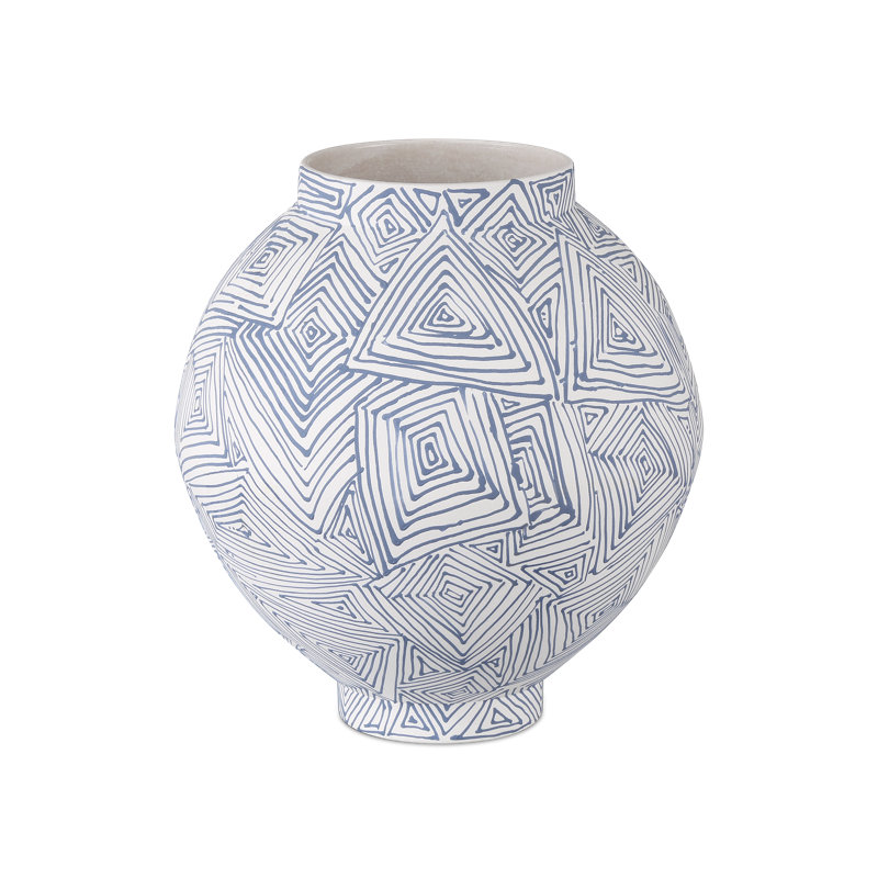 Vase moyen à plis bleus, H 12 po x l 12 po x P 12 po