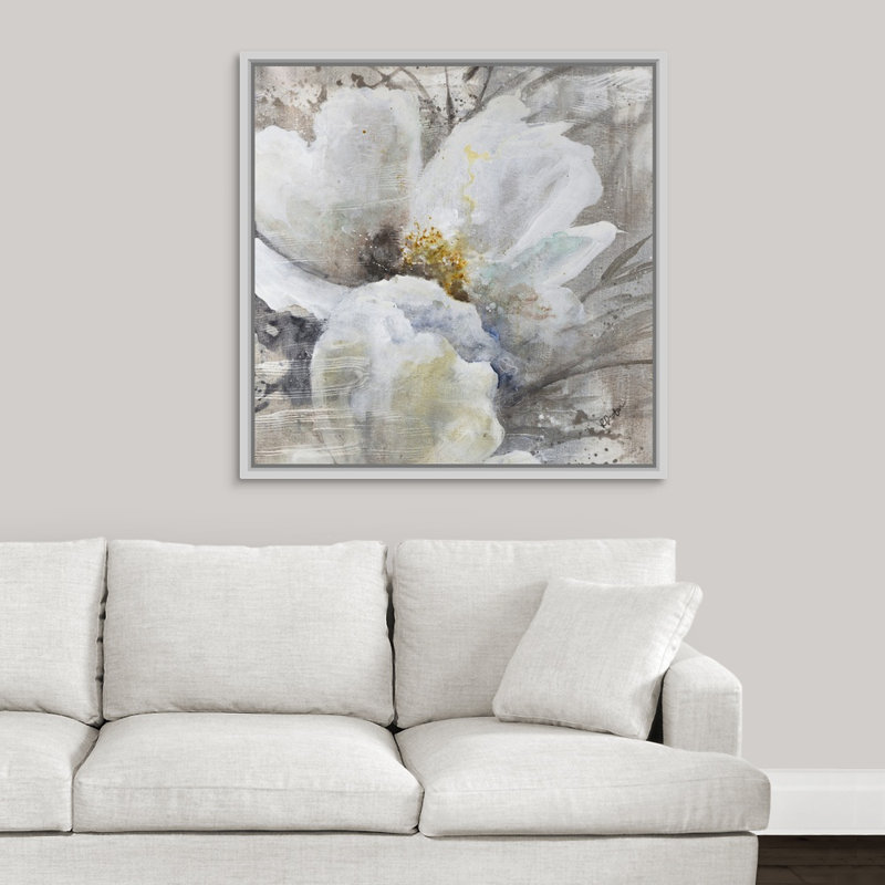 « allegretto iii », peinture sur toile, H 31,7 po x l 31,7 po x P 1,75 po, Cadre flottant blanc