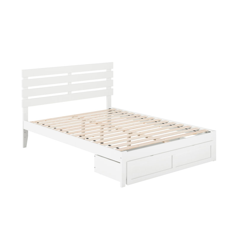 Jaqson Premium Wood Farmhouse Storage Platform Bed with Large Under Bed Drawer, Queen, White