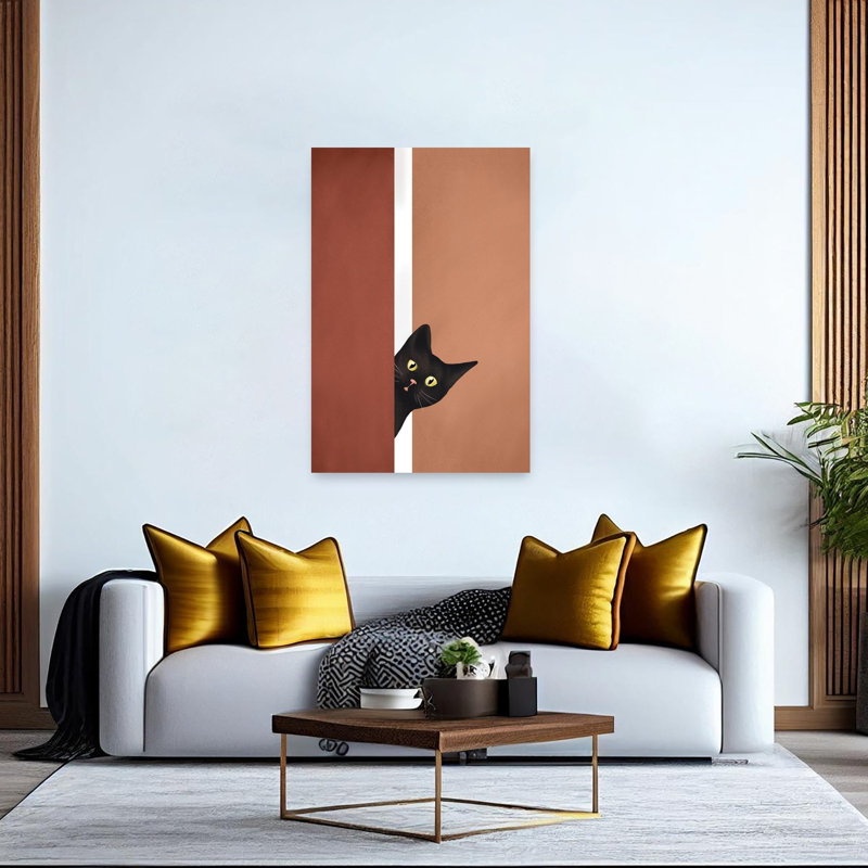 Black Cat Peeking Minimalist Cat Wall Art Print by City Art - Wrapped Canvas Print, 152.4cm H x 101.6cm W