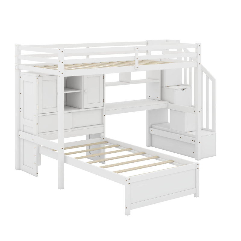 Lit mezzanine simple au-dessus de simple avec bureau, Blanc