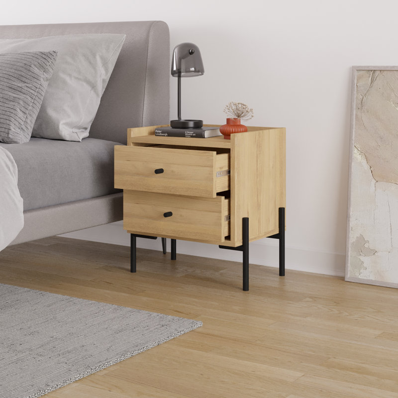 Bukuroshe 48.6cm W Solid + Manufactured Wood Bedside Table, Saphire Oak