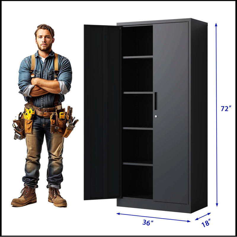 72"H Metal Garage Storage Cabinet, Black Tool Steel Locking Cabinet, Noir, H 72,05 po x l 35,98 po x P 17,99 po