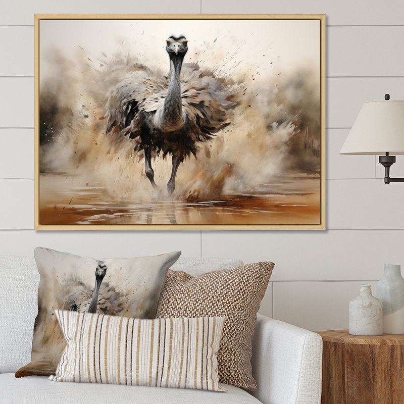 Autruches d'Afrique, impression sur toile, Cadre naturel flottant, H 16 po x l 32 po x P 1 po