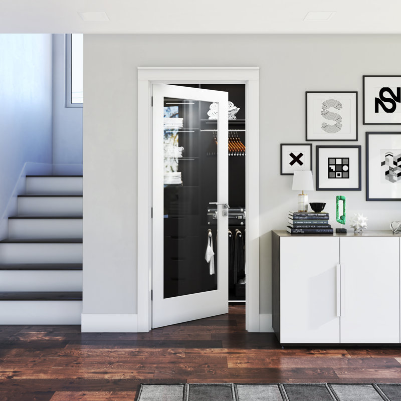 Primed White Solid Core Pine Wood Slab Door with Clear Glass