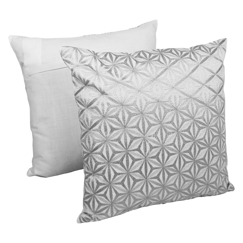 Coussin décoratif en coton brodé diamond en mosaïque indien, Argent, Ivoire