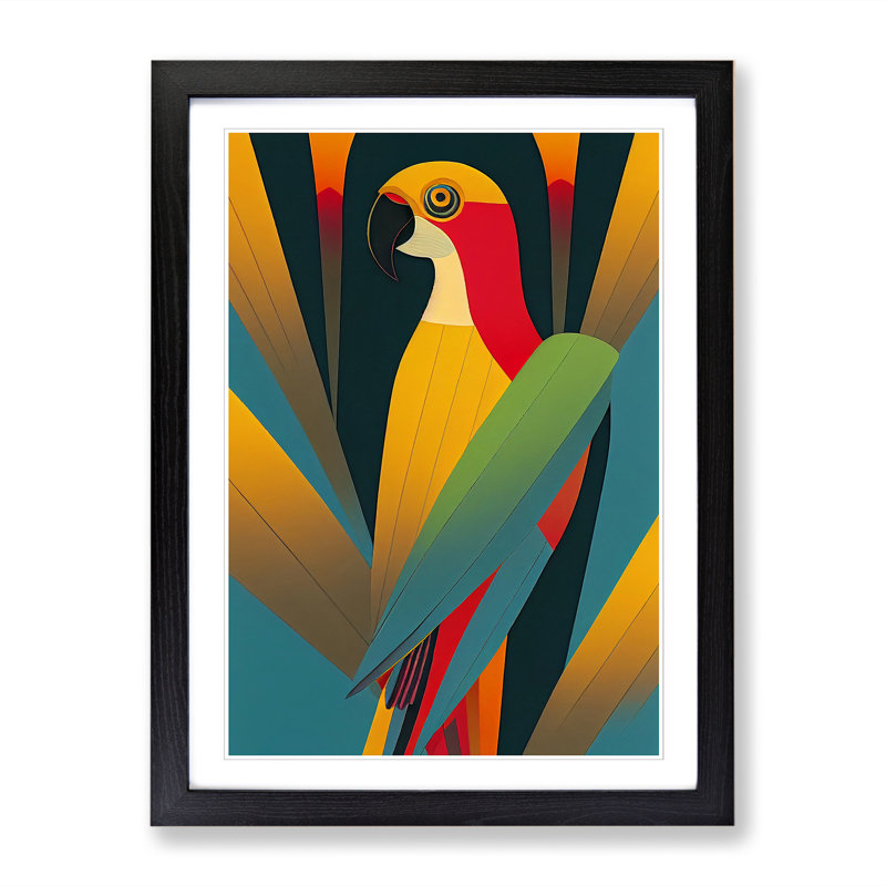 CAN-V0523-1747X Parrot Art Deco - Wrapped Canvas Print, 64cm H x 46cm W x 2cm D, Oak