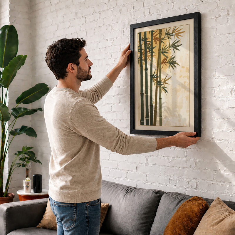 Bamboo in Ink Japandi - Framed Print, A1 - 84.1 x 59.4 cm, Black