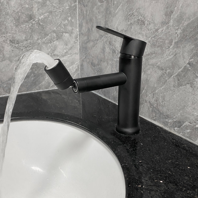 Robinet de lavabo de lavabo noir mat, robinet de salle de bain à poignée simple, fabrication en acier inoxydable pour la longévité, avec trou de robinet à évacuation d'eau silencieux et uniforme