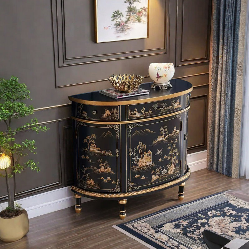 Armoire d'appoint peinte en demi-cercle de style européen, Noir